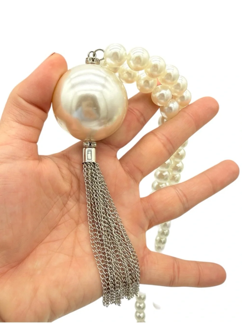 Classic White Faux Pearl Tassel Necklace - Picture 7 of 7